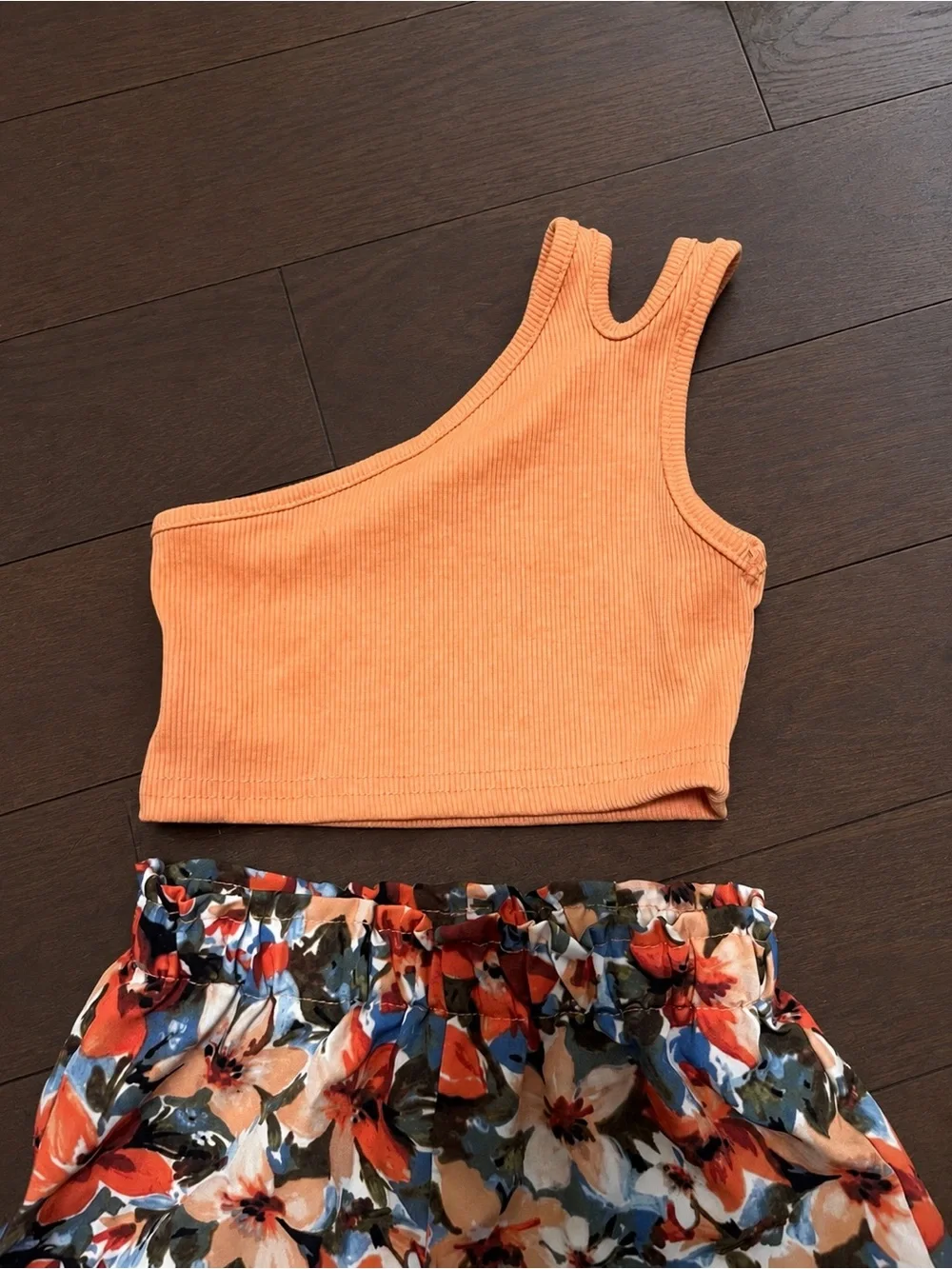 Baby Girl 12–18M Peach One-Shoulder Top & Floral Shorts Set